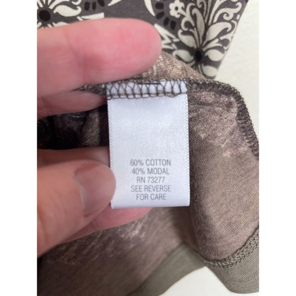 Sonoma Medium Printed Blouse Gray Short Sleeve Pleated Front Scoop Neck Cotton - Picture 10 of 11